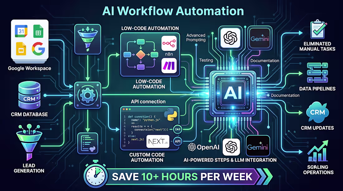Cover image for AI Workflow Automation with n8n & Make or Python/Next.js