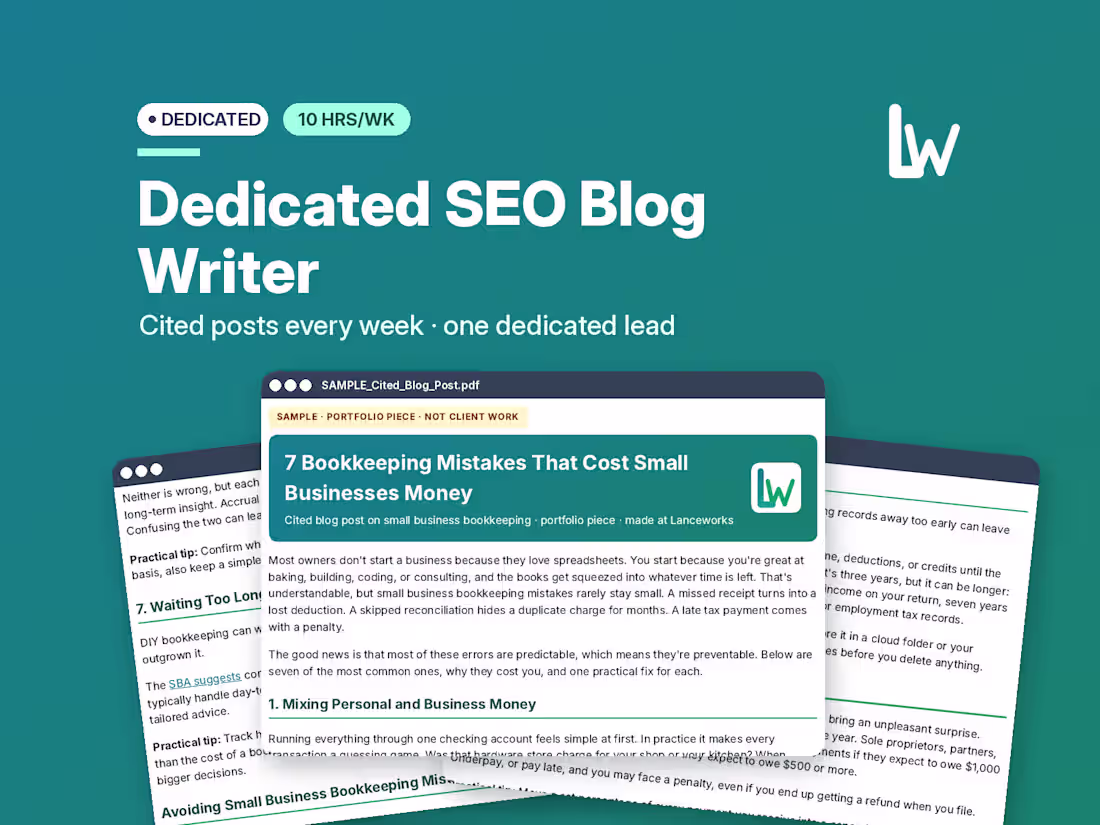 Cover image for Hire a Dedicated SEO Blog Writer | 10 hrs/wk