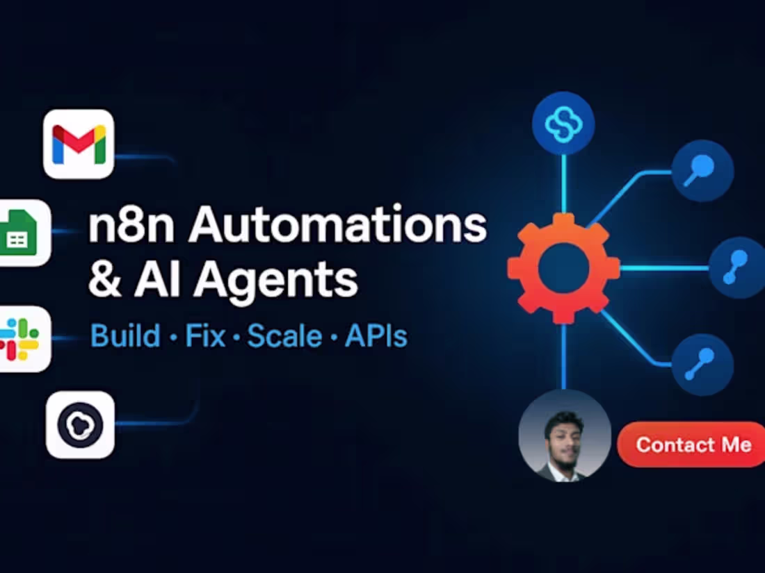 Cover image for I help Automate with n8n & AI: reduce work 40%, free 10+ hrs/wk.