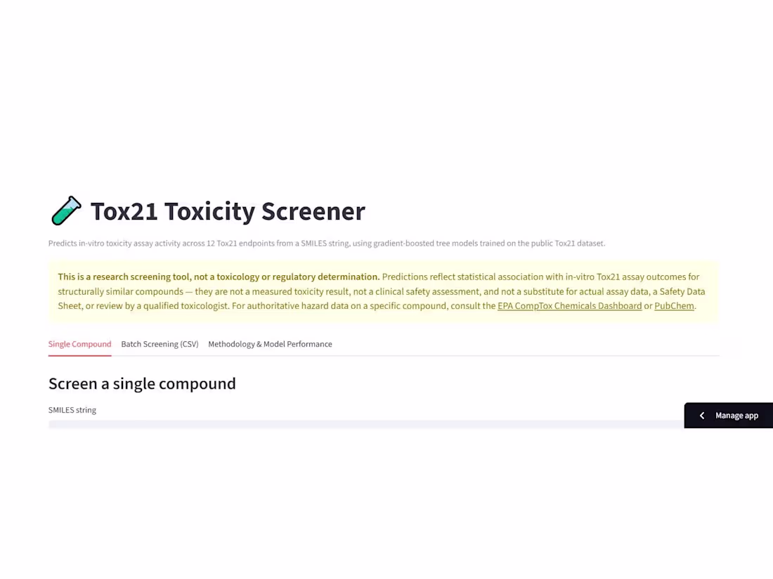 Cover image for Tox21 Toxicity Screener