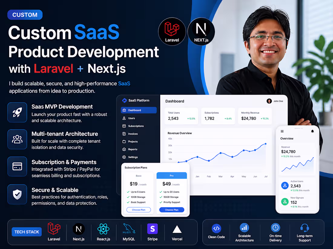 Cover image for Custom SaaS Product Development with Laravel + Next.js