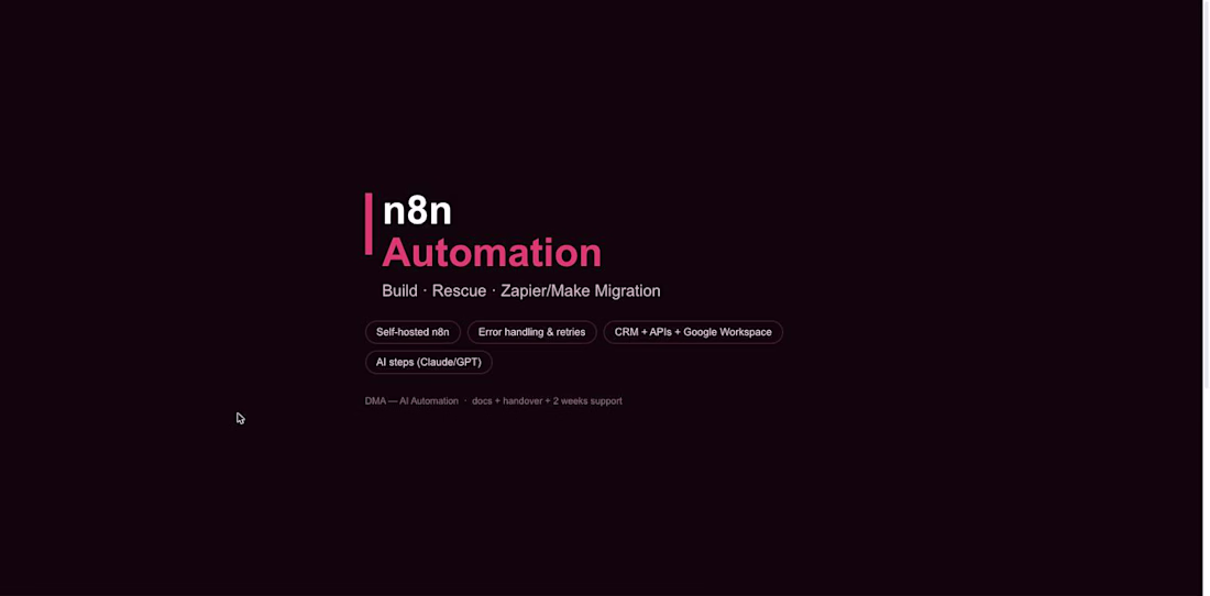 Cover image for n8n Automation — Build, Rescue & Zapier/Make Migration