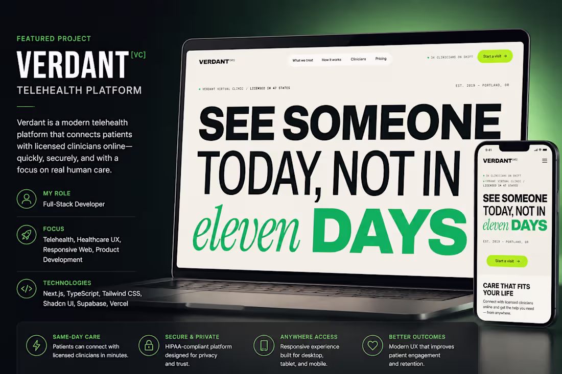 Cover image for Verdant | Modern Telehealth Platform
Verdant