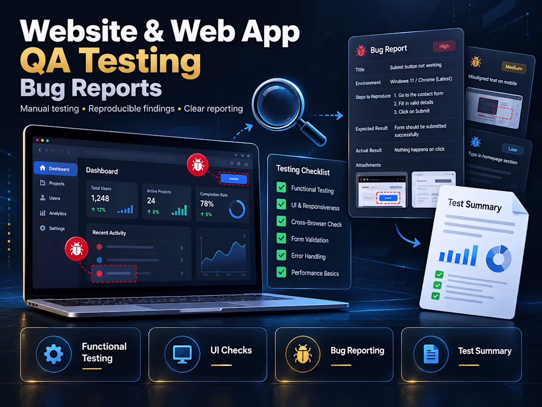 Cover image for Website & Web App QA Testing | Bug Reports