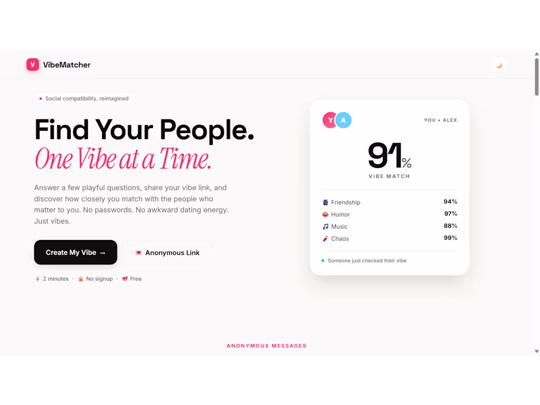 Cover image for VibeMatcher (https://ur-vibematcher.vercel.app/) is a modern