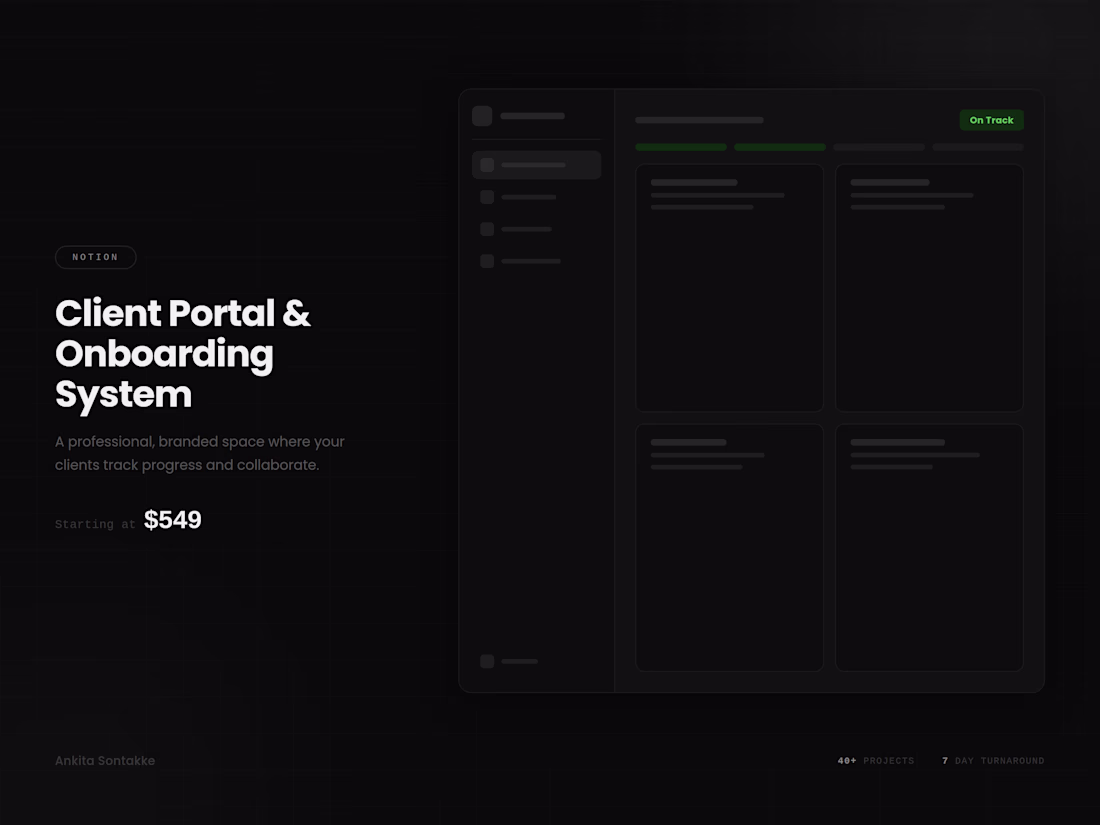 Cover image for Notion Client Portal: Onboarding, Tracking & Collaboration Hub