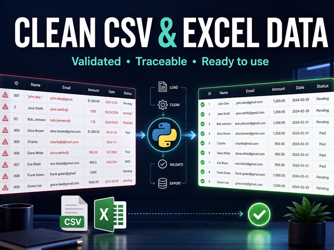 Cover image for I will clean and validate your CSV or Excel data