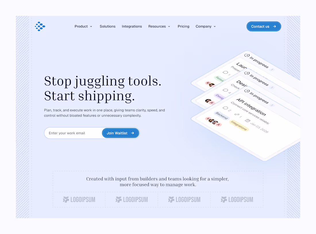 Cover image for Designed a hero section for a focused work management SaaS. ...
