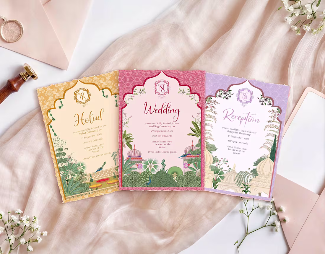 Cover image for Traditional Mughal Theme Wedding Invitations :: Behance