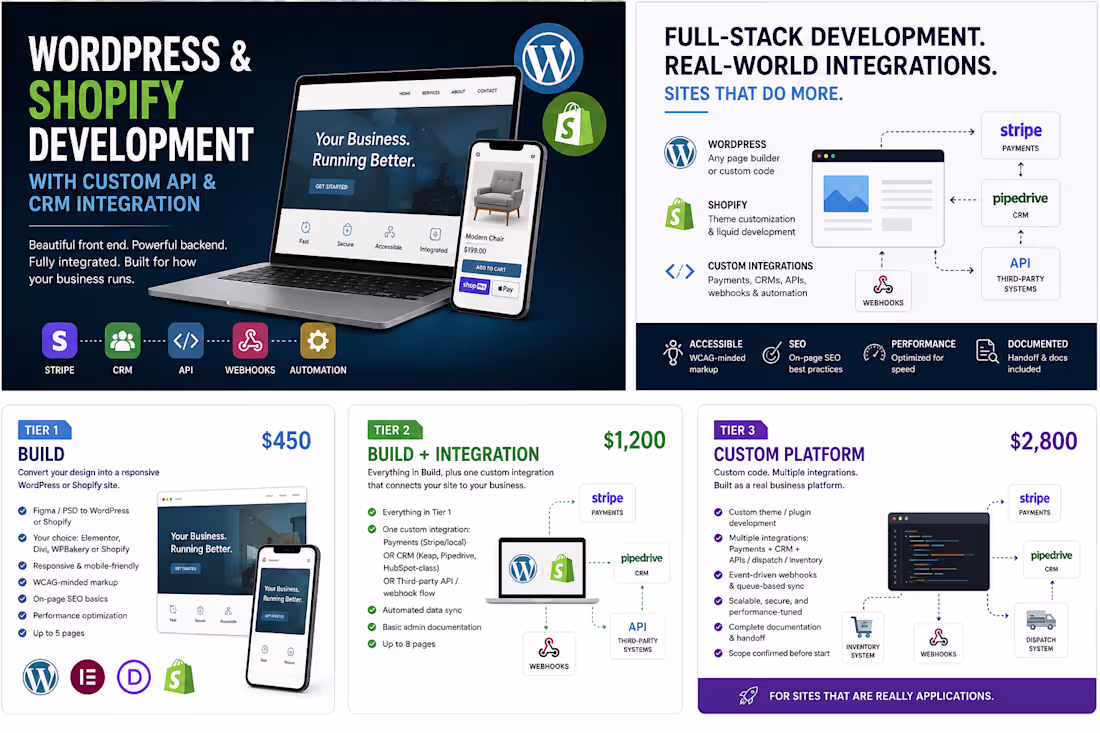 Cover image for WordPress & E-Commerce Development + Custom Integrations