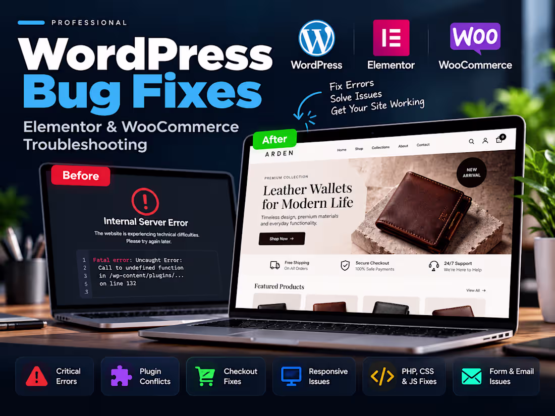 Cover image for WordPress Bug Fixes, Elementor & WooCommerce Troubleshooting