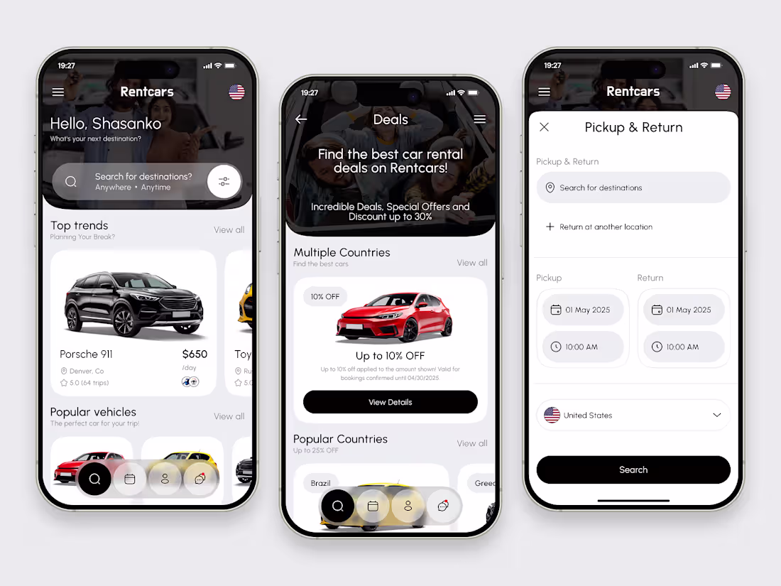 Cover image for 🚘 Rentcars – Car Rental Mobile App UI/UX Design