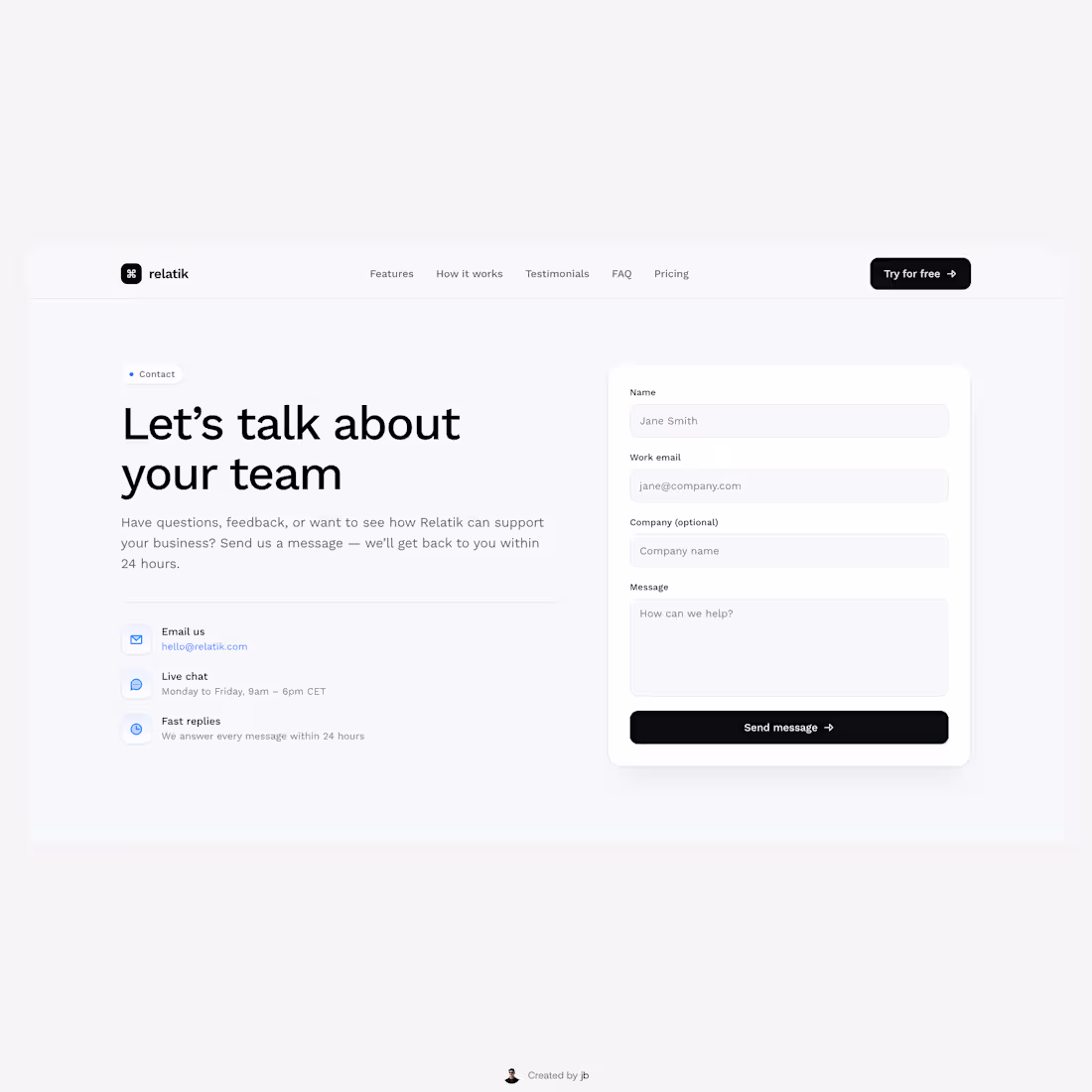 Cover image for Contact page from Relatik (https://relatik.framer.website/)