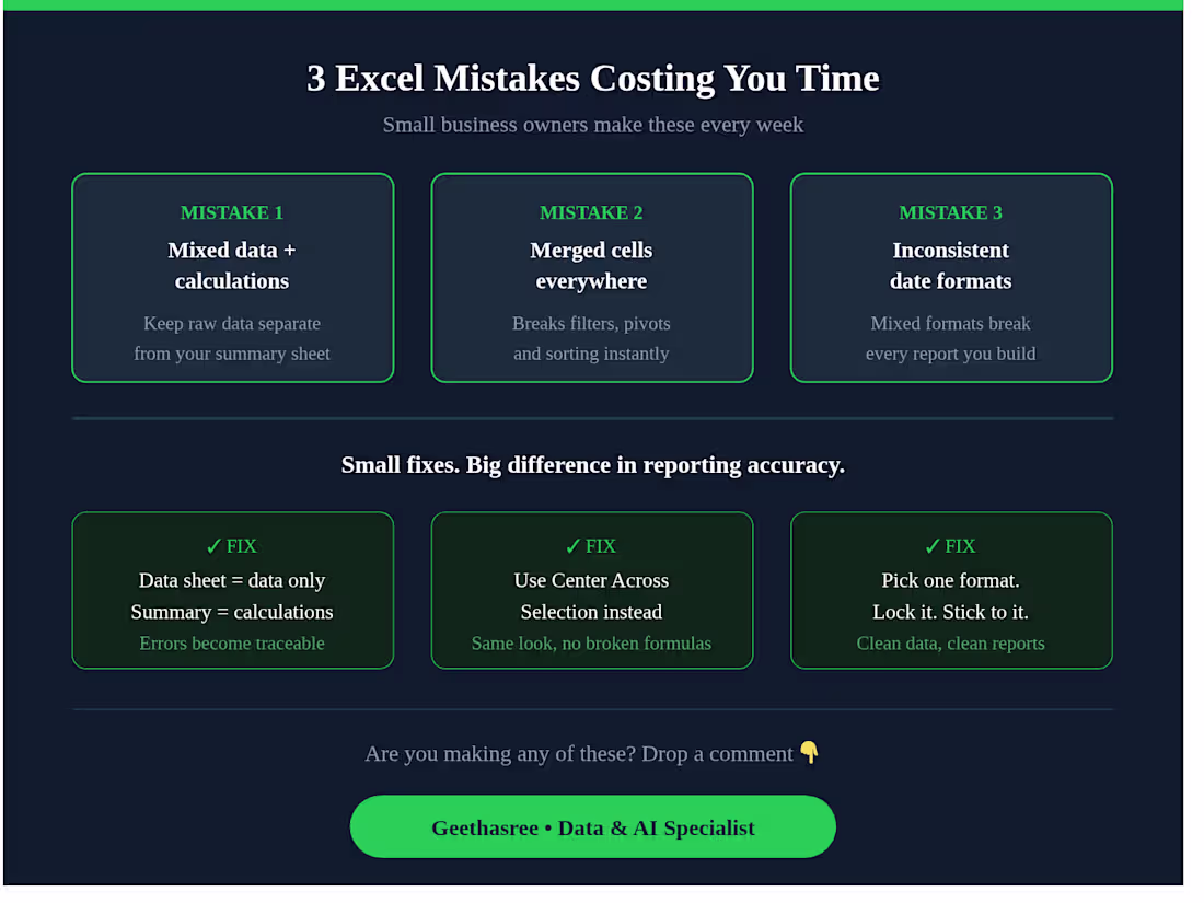 Cover image for 3 Excel mistakes I see