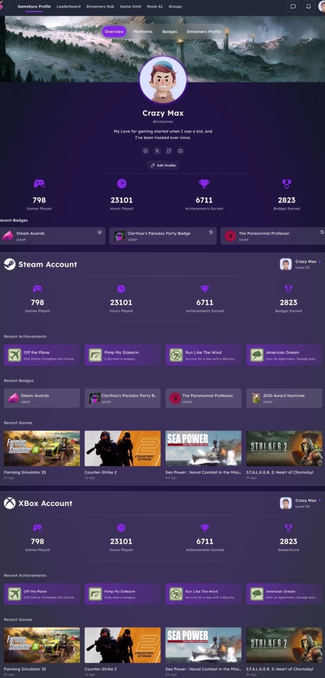 Cover image for GameSync Profile Page