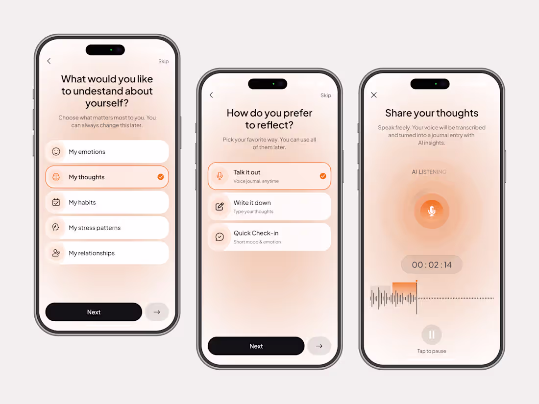 Cover image for AI Voice Journaling Mobile App UI Design