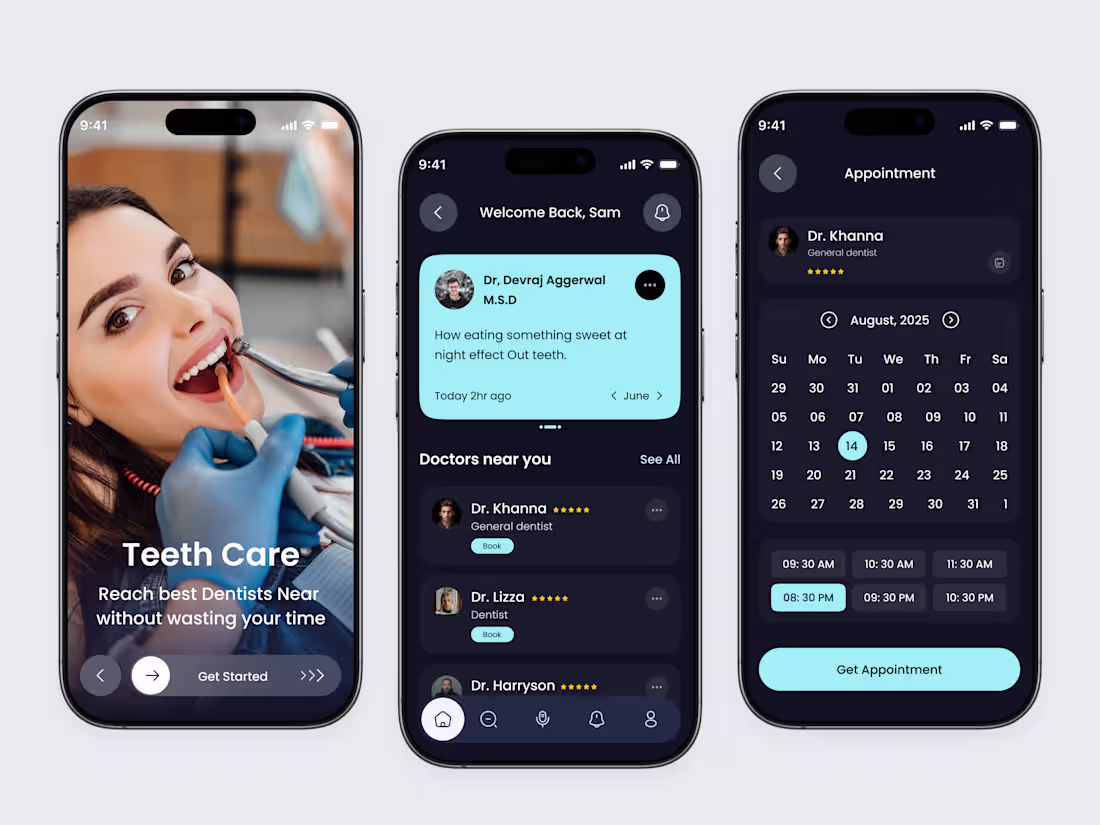 Cover image for Teeth Care Dental Appointment App UI Design