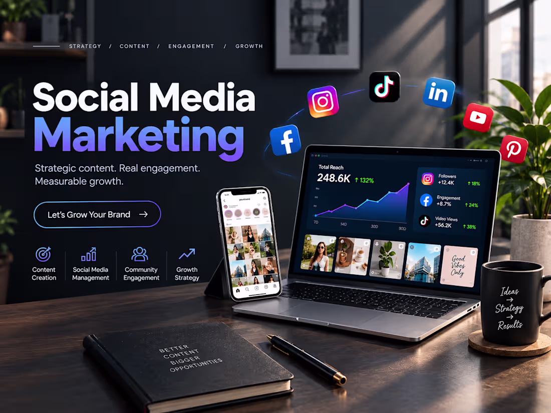 Cover image for Social Media Marketing, Growth Strategy, Content & Brand Manager