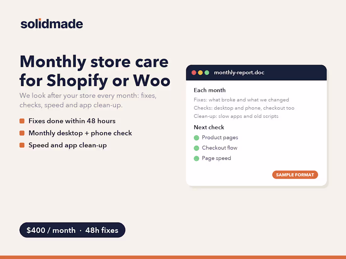 Cover image for Monthly Shopify or WooCommerce store care