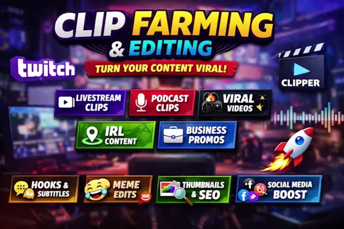 Cover image for Clip Farming, Clip Editing, Video Clips, Podcast Clip Editing