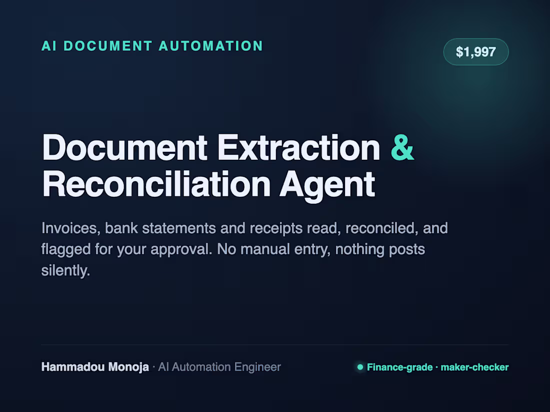 Cover image for Automate Invoice + Bank Reconciliation — AI Agent, Finance-Grade