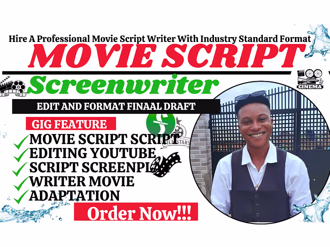Cover image for I will Edit and Rewrite, improve your movie script, screenplay