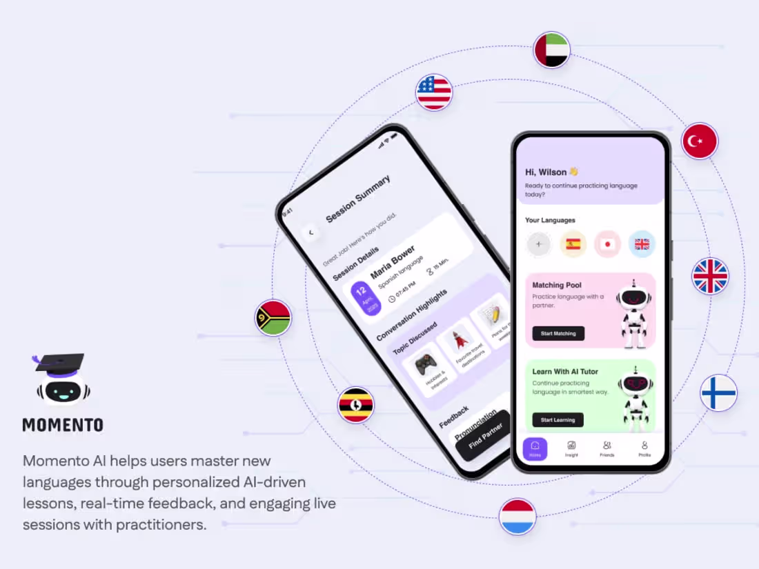 Cover image for Momento — AI Language Learning App Design