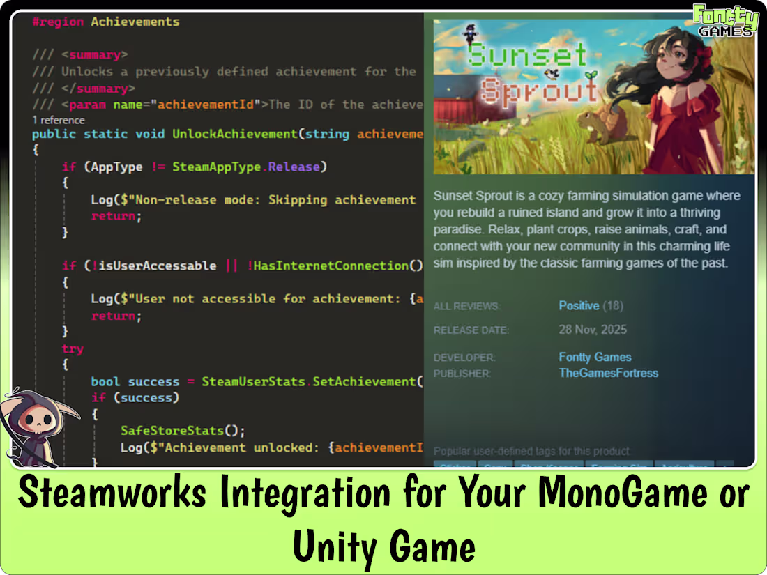 Cover image for Steamworks Integration for Your MonoGame or Unity Game