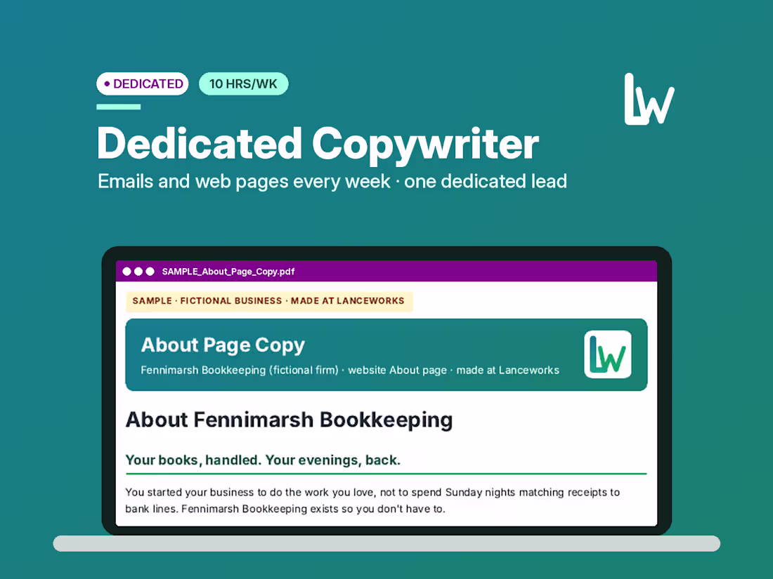 Cover image for Hire a Dedicated Copywriter | 10 hrs/wk