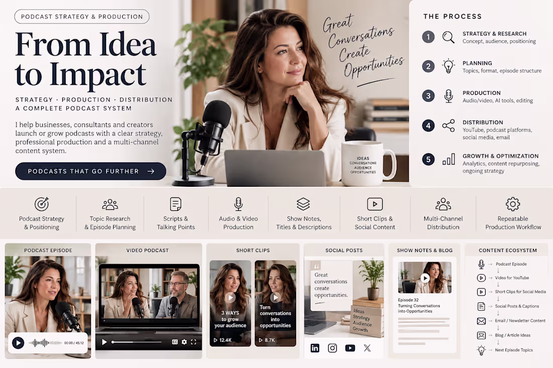 Cover image for Podcast Strategy, Production & Content System