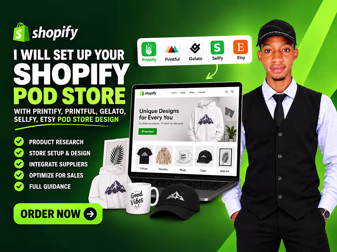 Cover image for Etsy pod store, Shopify pod store, Print on demand store for you