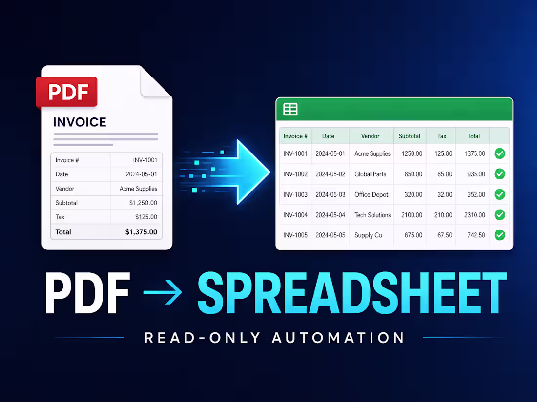 Cover image for PDF and Invoice to Spreadsheet Automation