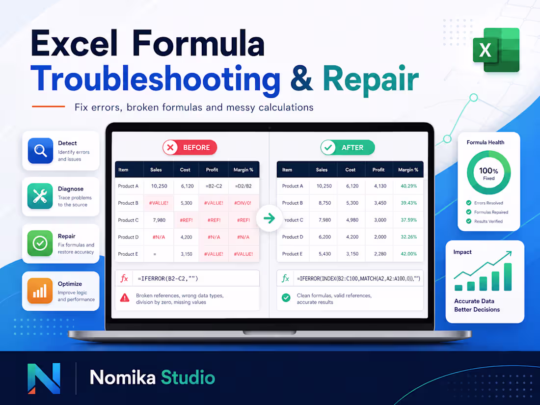 Cover image for Excel Formula Troubleshooting & Spreadsheet Repair