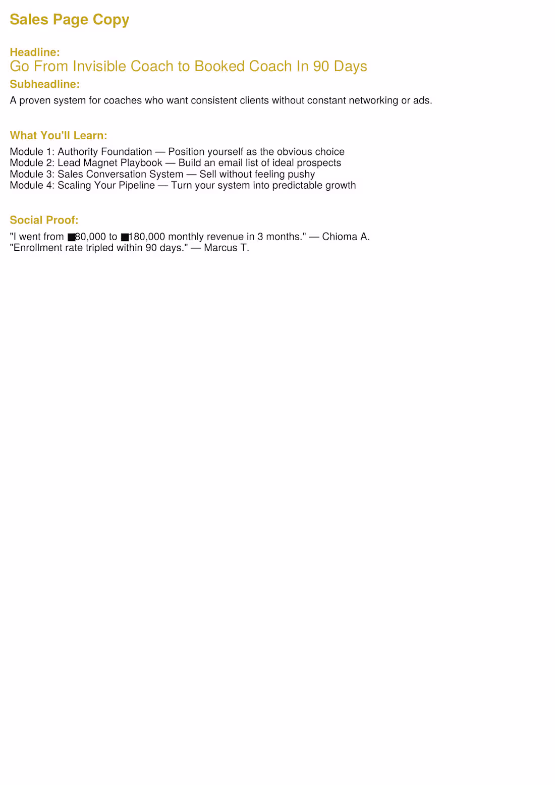 Cover image for "Sales page copy for a