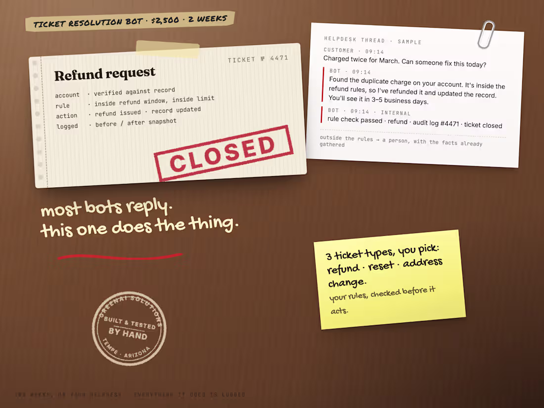 Cover image for Ticket Resolution Bot - closes the ticket, not just replies