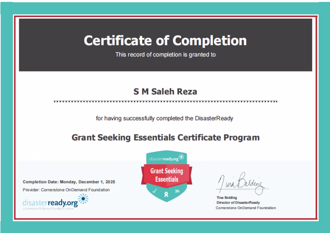Cover image for I earned the Grant Seeking Essentials Certificate, a globall...