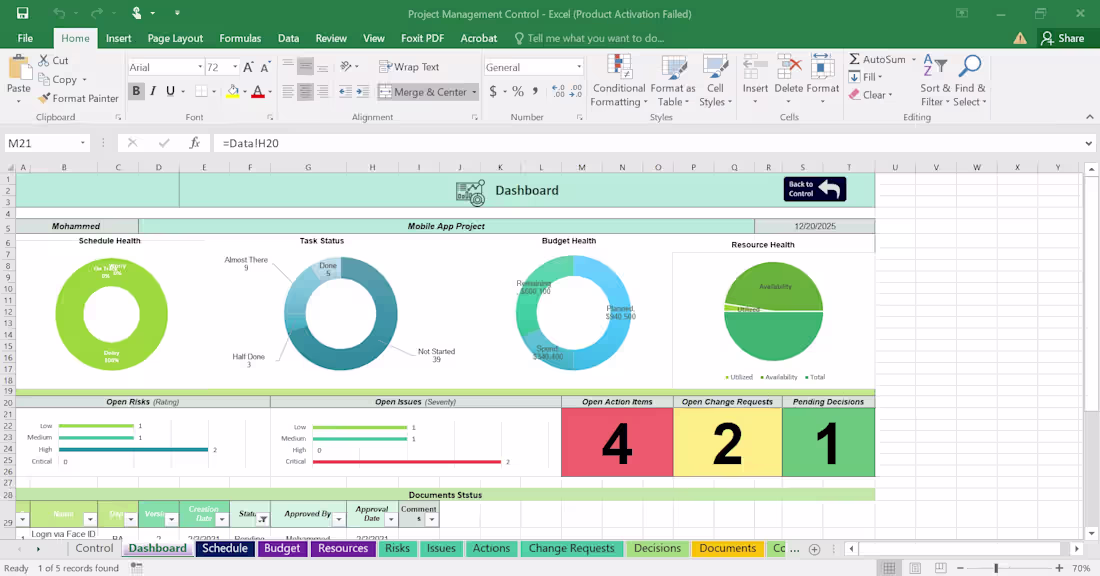 Cover image for 📊 Just built a Project Management Control Dashboard in Exce...