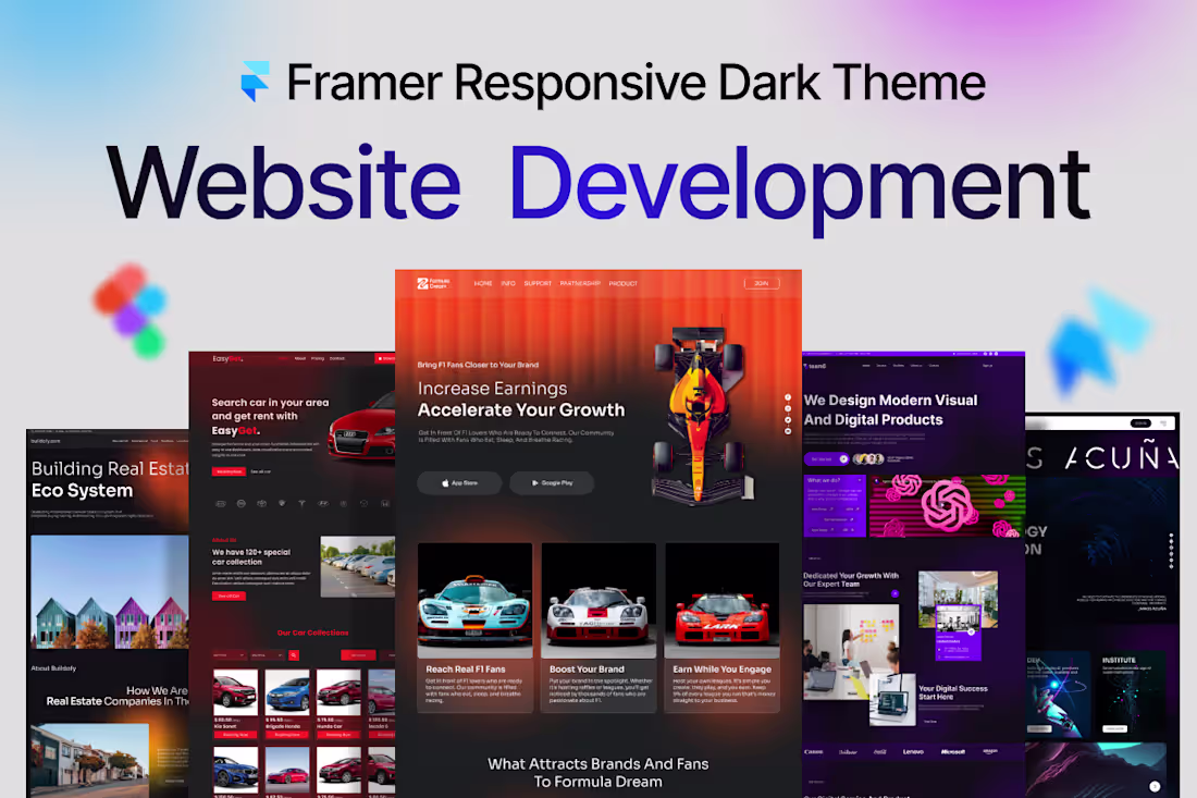 Cover image for Framer Landing Page development Website Design Dark Theme Design