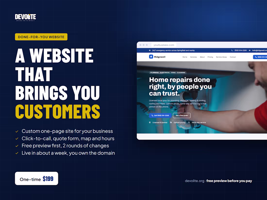 Cover image for Small business website, with a free preview before you pay