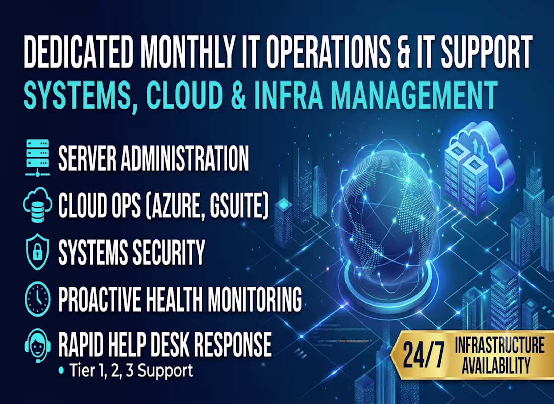 Cover image for Dedicated Monthly IT Operations & IT Support | Systems, & Cloud