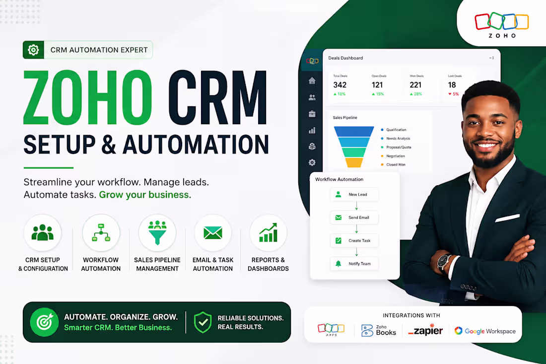 Cover image for Zoho CRM Setup & Workflow Automation