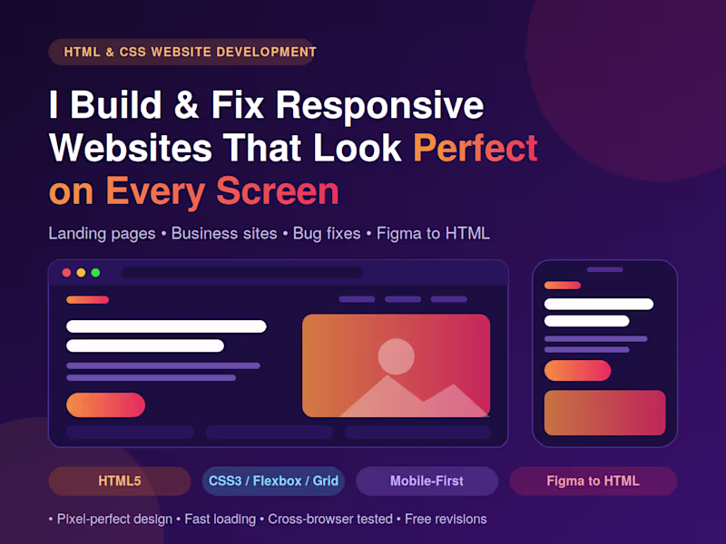 Cover image for Responsive HTML & CSS Website Design, Built or Fixed Fast
