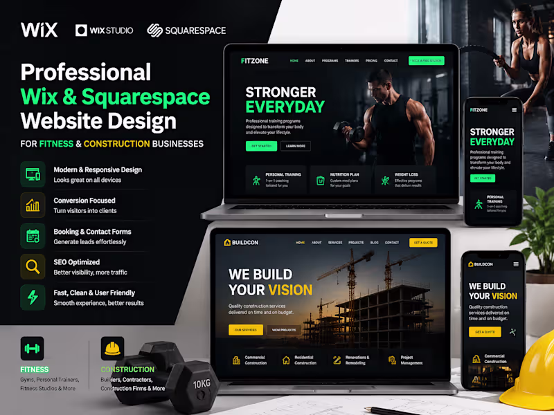 Cover image for Custom Wix  Website Design for Fitness & Construction Businesses