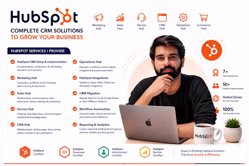 Cover image for Certified HubSpot Developer & HubSpot Administrator | CRM Setup