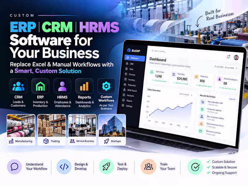 Cover image for Custom ERP, CRM & HRMS Software for Your Business