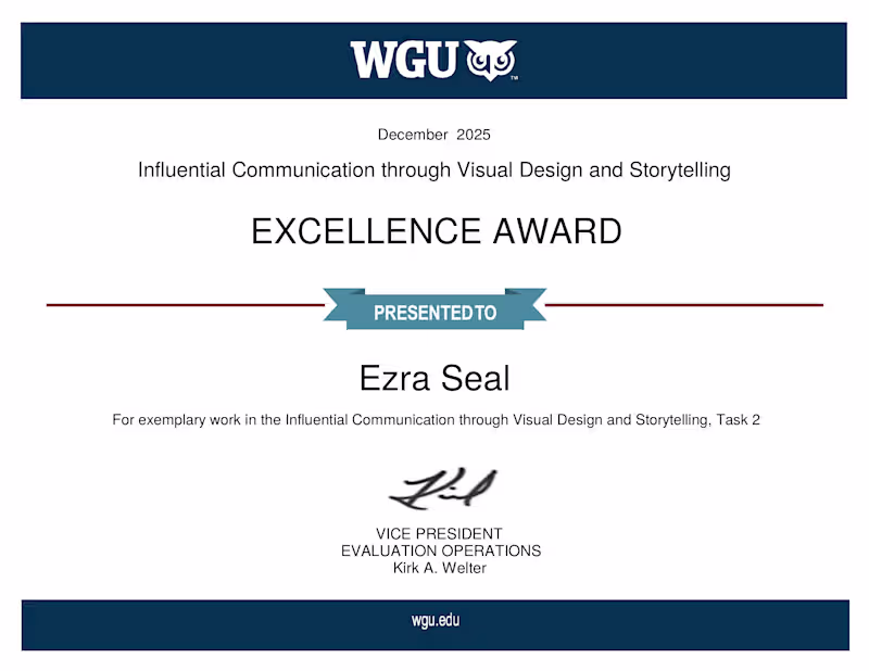 Cover image for Visual Design and Storytelling award- WGU