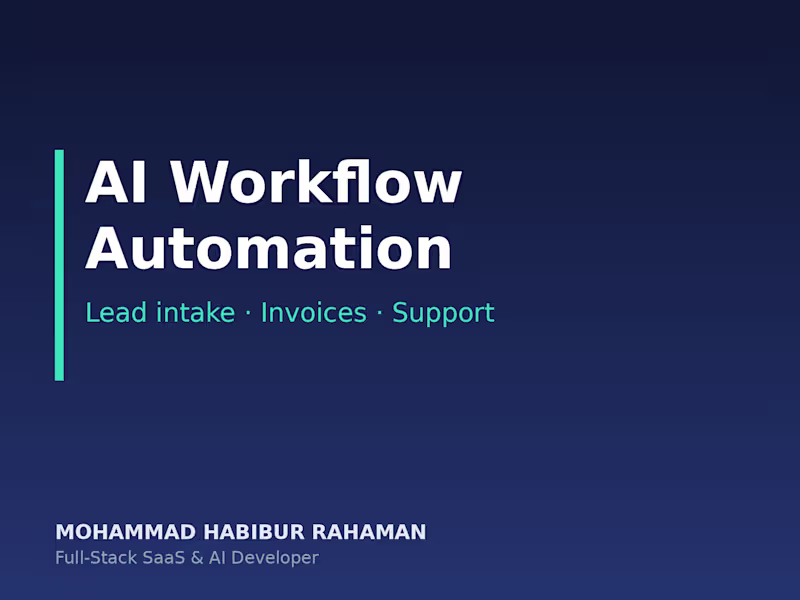 Cover image for AI Workflow Automation: Lead Intake, Invoices, Support