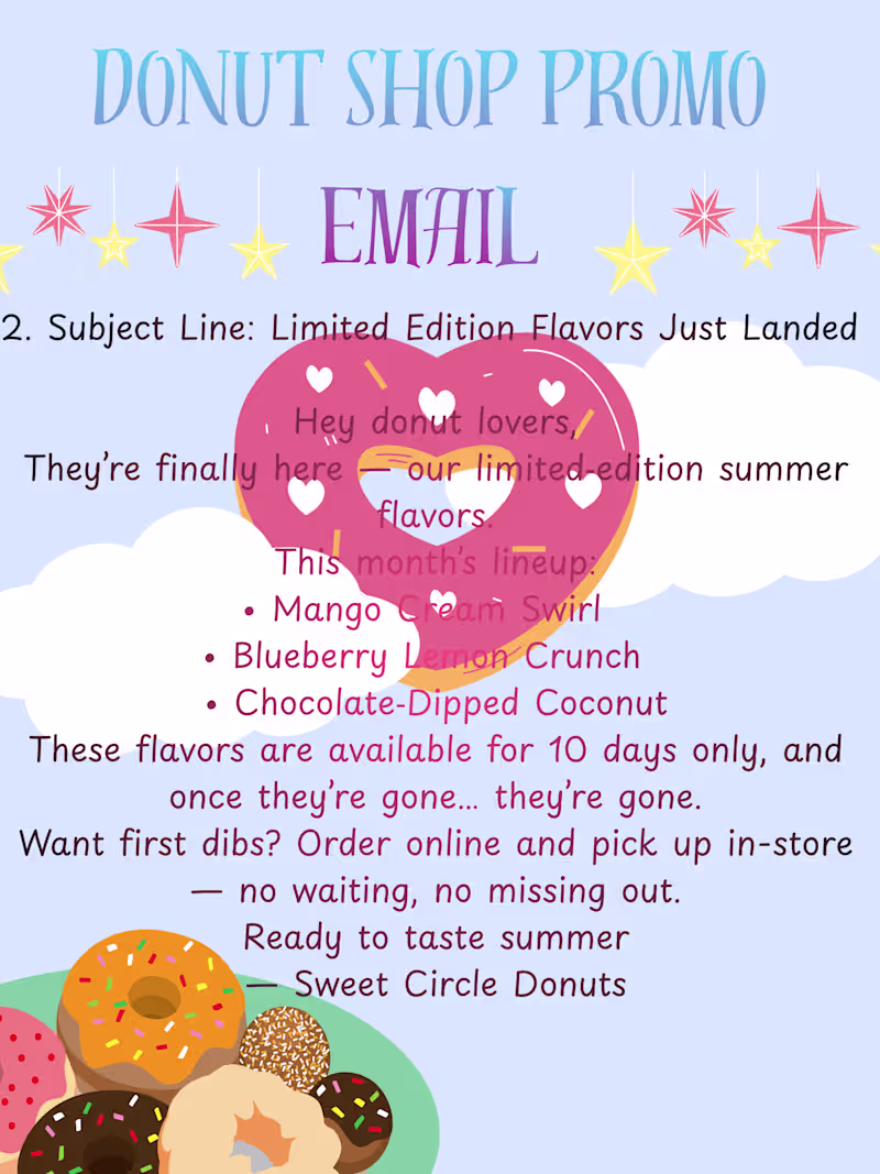 Cover image for Donut shop Promo Email Sample