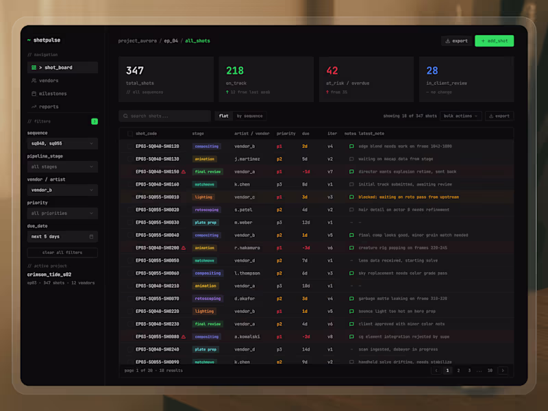 Cover image for VFX shot tracking table concept.