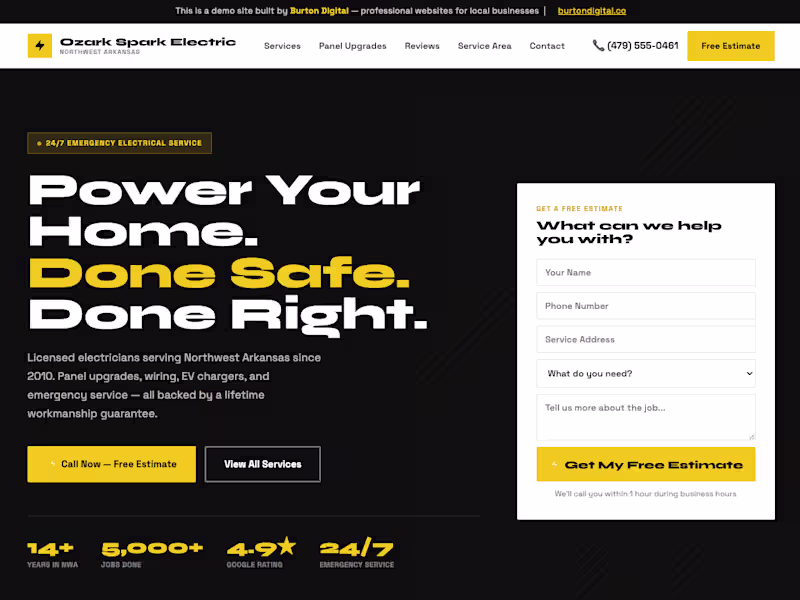 Cover image for Ozark Spark Electric — Electrical Contractor Website Demo